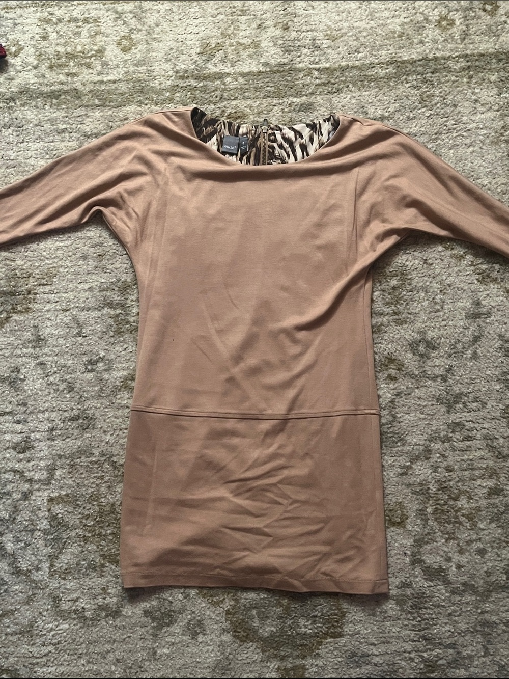 Muse Taupe and Brown Shift Dress with Leopard-Inspired Print